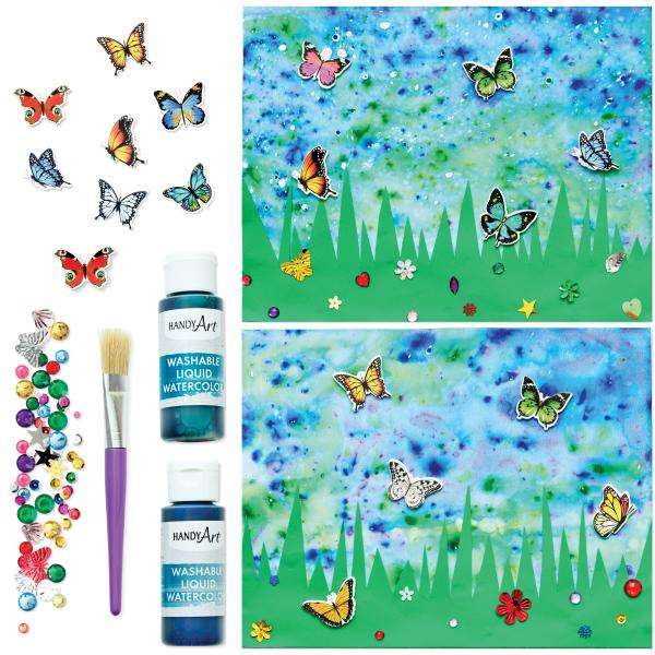 Butterfly garden with oil and watercolor for children art