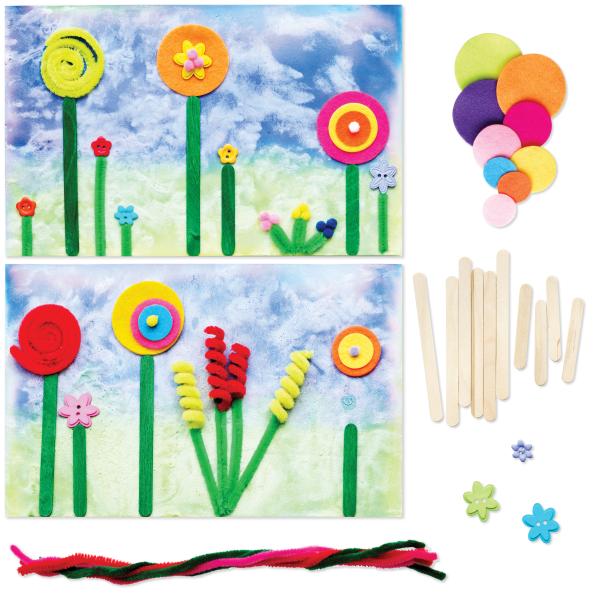 Lollipop flowers art for kids with bubbly background